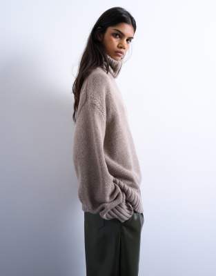 Topshop - Strickpullover aus hochwertigem Kaschmir in Haferbeige mit Rollkragen-Neutral