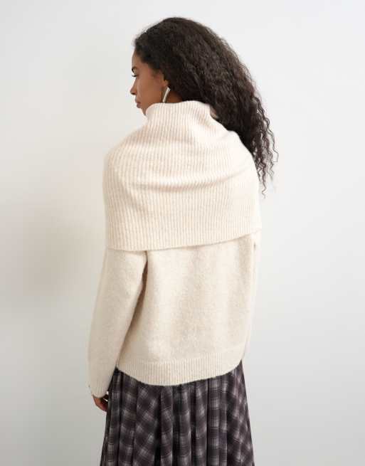 Topshop Strickpullover aus Wollmix mit tiefem Umschlag und Bardot-Ausschnitt in Ivory, 3 von 4
