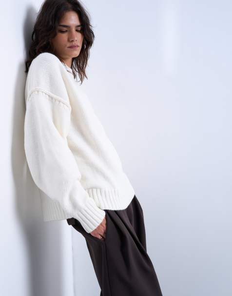 Topshop – Strickpullover in Clean-Ästhetik in Weiß mit Sichtnaht - view 1