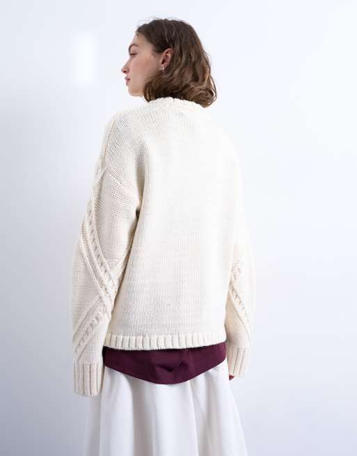 Topshop – Strickpullover in Cremeweiß mit Rautenmuster, 4 von 4