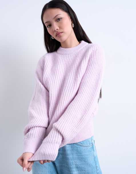 Topshop – Strickpullover in gedecktem Rosa mit Ballonärmeln - view 1