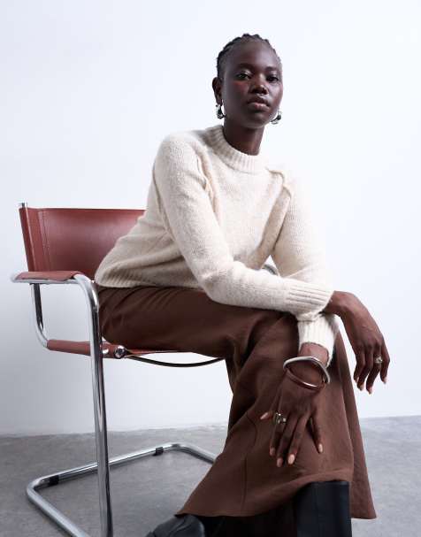 Topshop – Strickpullover in Hellbeige mit Raglanärmeln und sichtbaren Nähten - view 1
