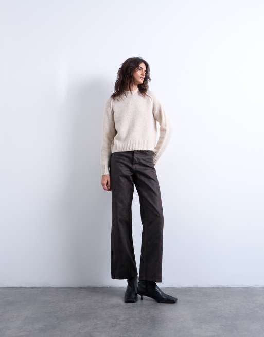Topshop – Strickpullover in Hellbeige mit Raglanärmeln und sichtbaren Nähten, 2 von 4