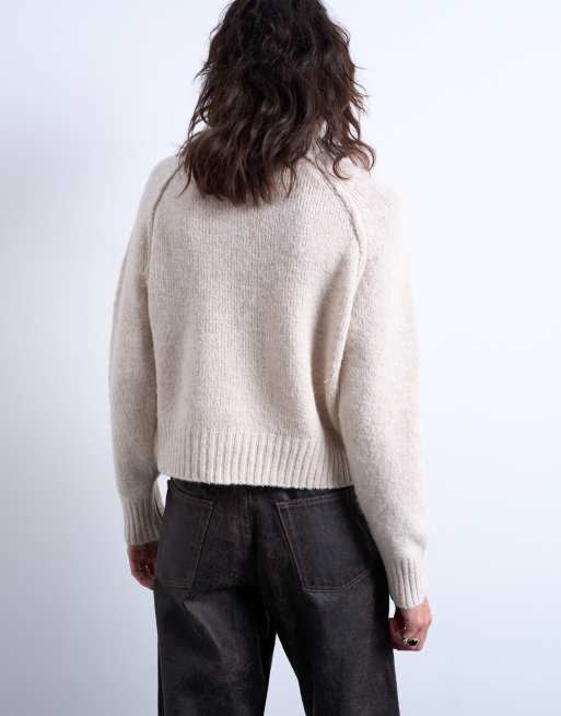 Topshop – Strickpullover in Hellbeige mit Raglanärmeln und sichtbaren Nähten, 4 von 4