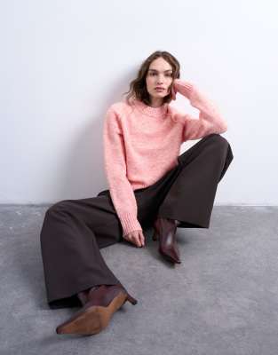Topshop - Strickpullover in Rosa mit Raglanärmeln und sichtbaren Nähten