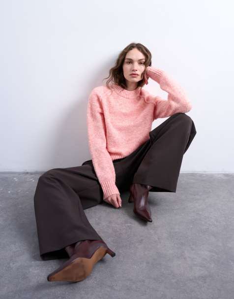 Topshop – Strickpullover in Rosa mit Raglanärmeln und sichtbaren Nähten - view 1