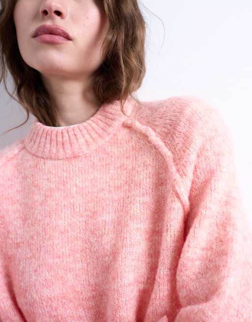 Topshop – Strickpullover in Rosa mit Raglanärmeln und sichtbaren Nähten, 4 von 4