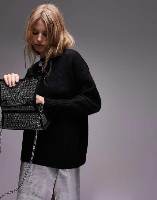 Topshop – Strickpullover in Schwarz mit Rundhalsausschnitt