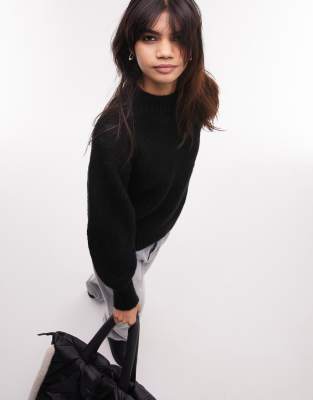 Topshop – Strickpullover in Schwarz mit Rundhalsausschnitt