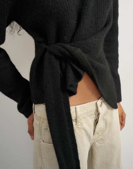 Topshop Strickpullover mit drapiertem Saum und Wolle in Schwarz, 3 von 4