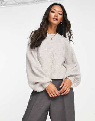 Topshop – Strickpullover mit kurzem Schnitt in Mink