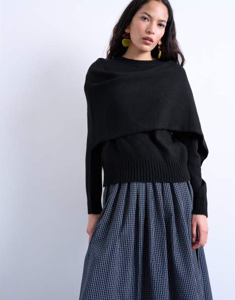 Topshop – Strickpullover mit Schaldetail in Schwarz - view 1