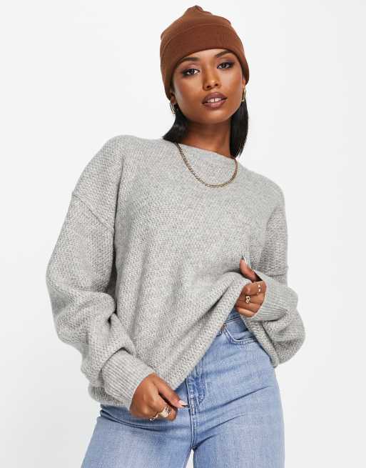 Topshop – Strickpullover mit sichtbaren Ziernähten in Grau