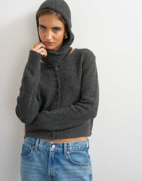 Topshop Strickschal-Cardigan mit Wolle in Anthrazit - view 1