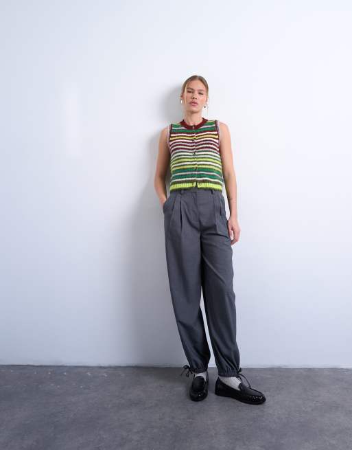 Topshop – Strickweste in Grün mit bunten Streifen, 2 von 4
