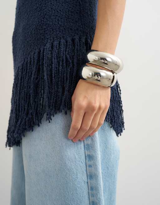 Topshop strikket asymmetrisk tunika med frynser i navy, 3 af 4