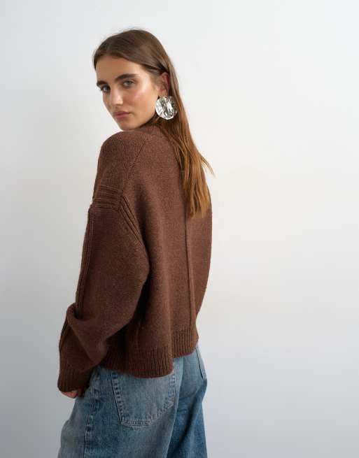 Topshop strikket boxy cardigan med dyb rib i pecan, 4 af 4