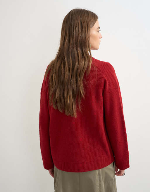 Topshop strikket cardigan med asymmetrisk knapstolpe i rød, 3 af 4
