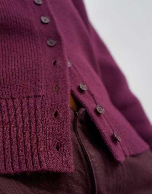 Topshop strikket cardigan med dyb rund hals i mulberry, 3 af 4
