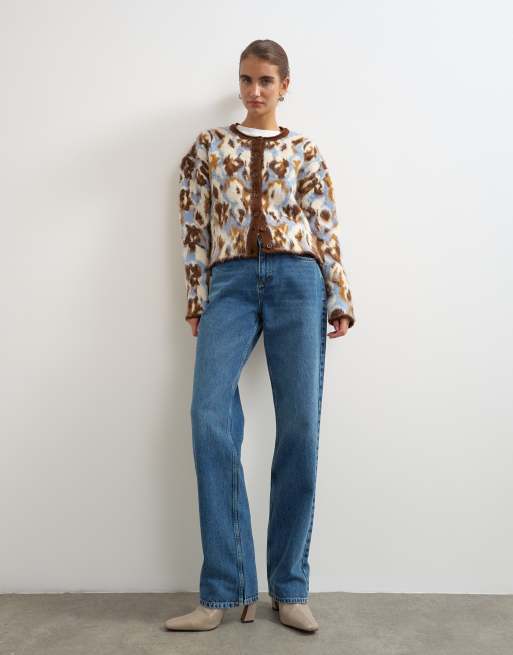Topshop strikket cardigan med rund hals i blåt blomsterprint, 3 af 4