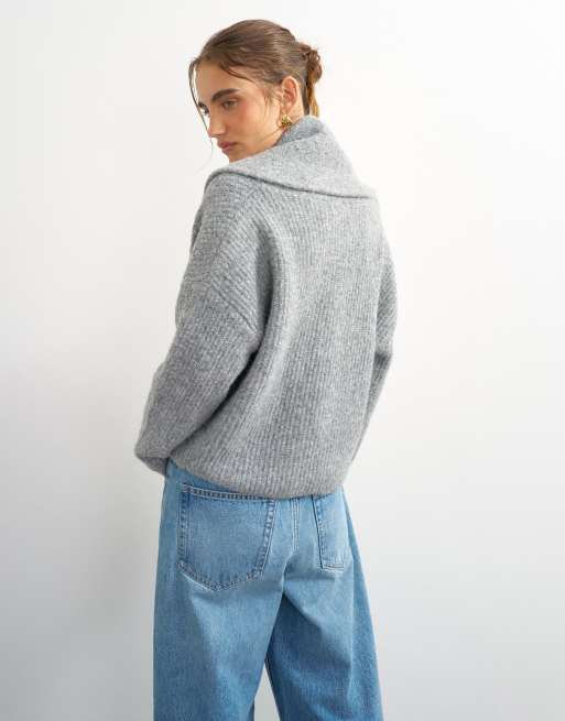 Topshop strikket cardigan med sjalskrave i smoke, 4 af 4