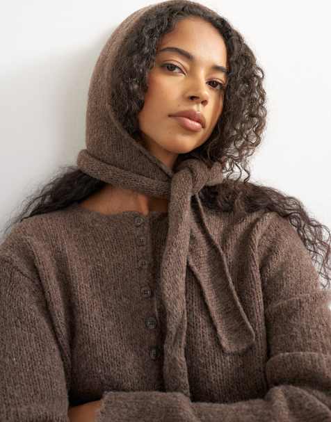 Topshop strikket cardigan med tørklæde og uld i pecan - view 1