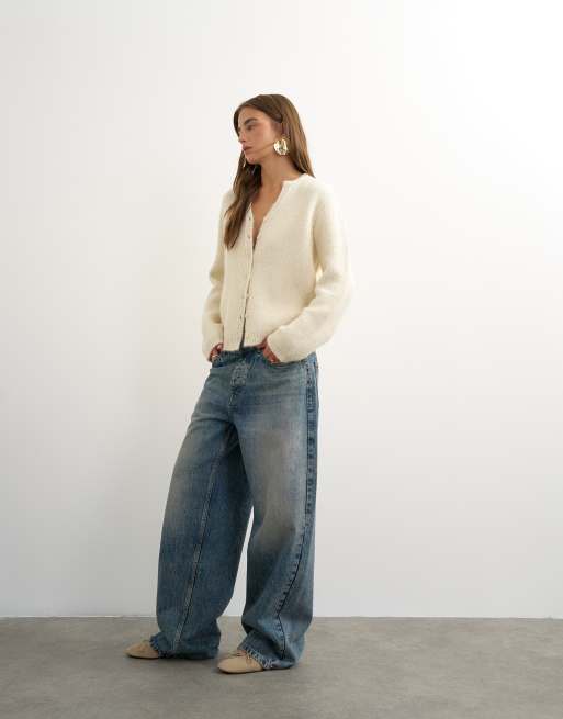 Topshop strikket fluffy cardigan med eyelash i ivory, 3 af 4