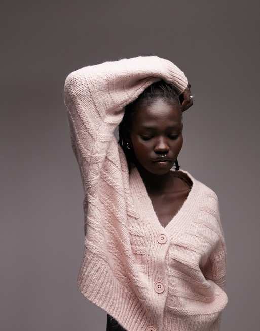 Topshop - Strikket, lyserød cardigan med mønster