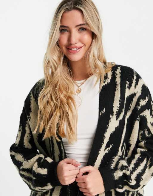 Topshop - Strikket maxi-cardigan med multifarvet zebramønster, 4 af 4