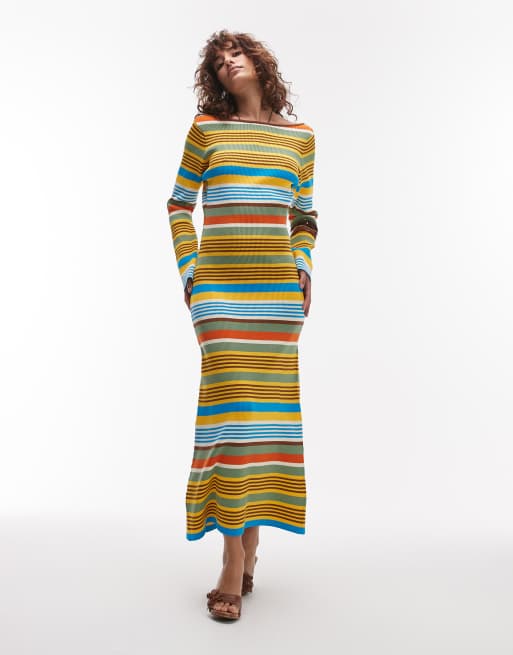 Topshop - Strikket maxikjole med dyb, rund ryg og multifarvede striber, 4 af 4