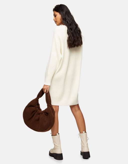 Topshop - Strikket minikjole med rund hals i elfenbenshvid, 2 af 4