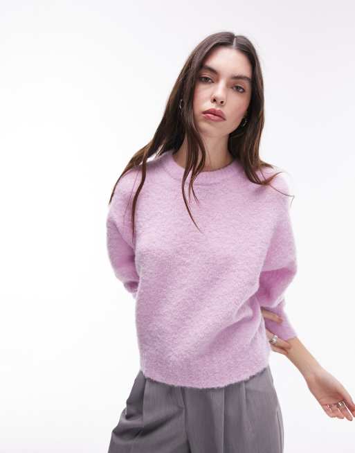 Topshop - Strikket og lyslilla trøje med firkantet pasform i bouclé