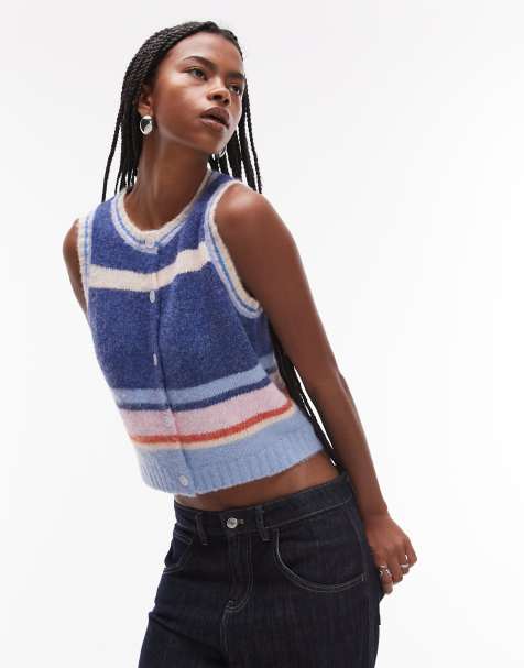 Topshop - Strikket tanktop med multifarvede striber og knapper - view 1