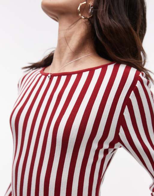 Topshop - Strikket top med bred halsudskæring og røde/hvide striber, 3 af 4