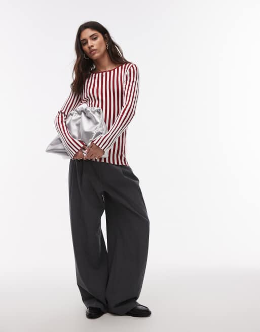 Topshop - Strikket top med bred halsudskæring og røde/hvide striber, 4 af 4