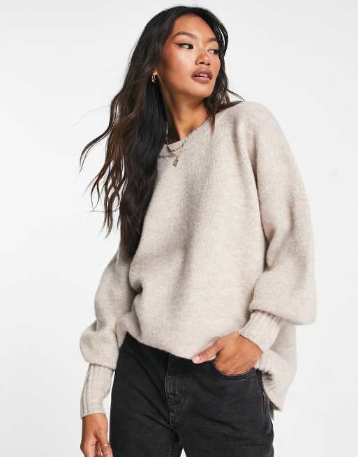 Topshop - Strikket trøje med rund hals i beige