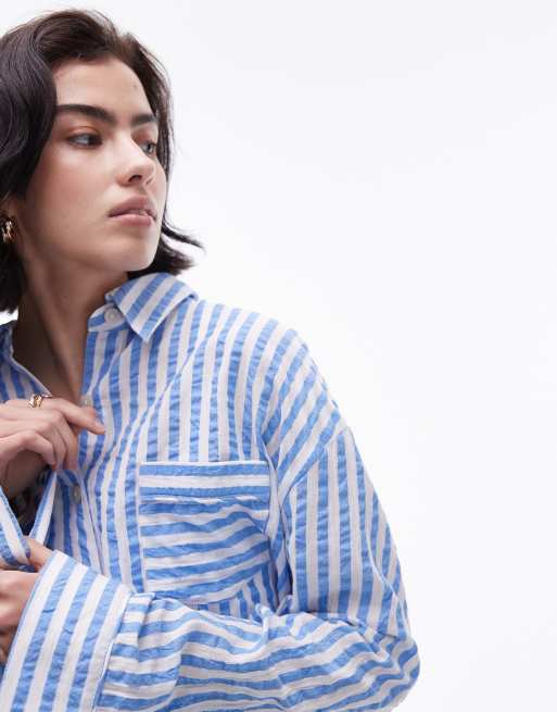 Topshop stripe beach shirt in blue (part of a set), 3 of 4