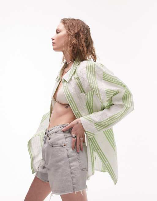 Topshop stripe beach shirt in green 