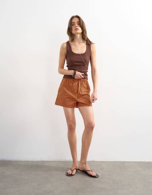 Topshop stripe boxer short in orange, 4 of 5