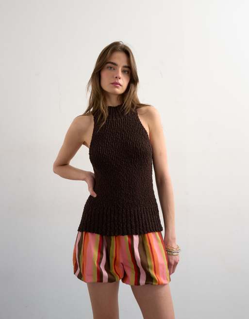 Topshop stripe bubble hem short in pink, 4 of 5