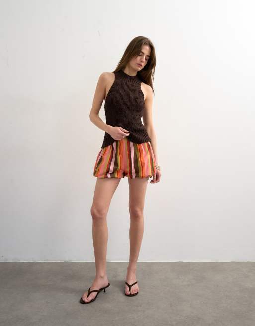 Topshop stripe bubble hem short in pink, 5 of 5