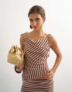 Stripe cami tie detail top in brown