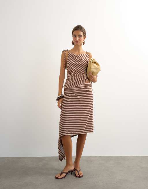 Topshop stripe cami tie detail top in brown, 2 of 4