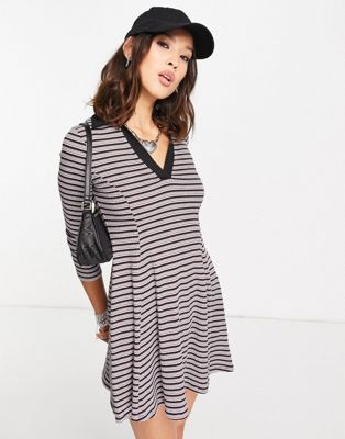Topshop stripe collar mini flippy dress in multi