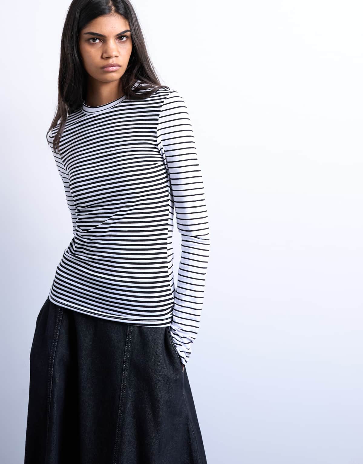 Topshop stripe contrast back long sleeve top in monochrome