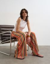 Topshop stripe crinkle tie waist wide leg trousers in orange