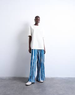 Stripe crinkle wide leg trousers in navy