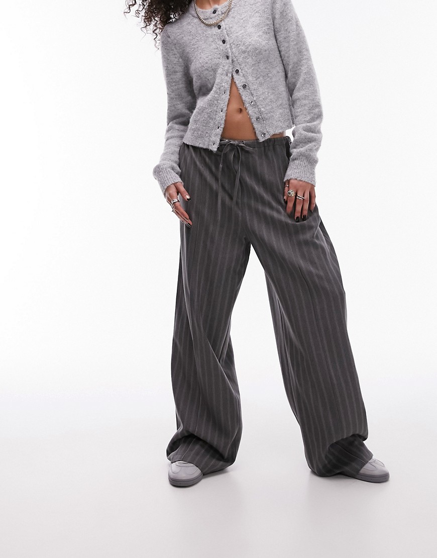Topshop Stripe Drawstring Waist Sweatpants In Gray