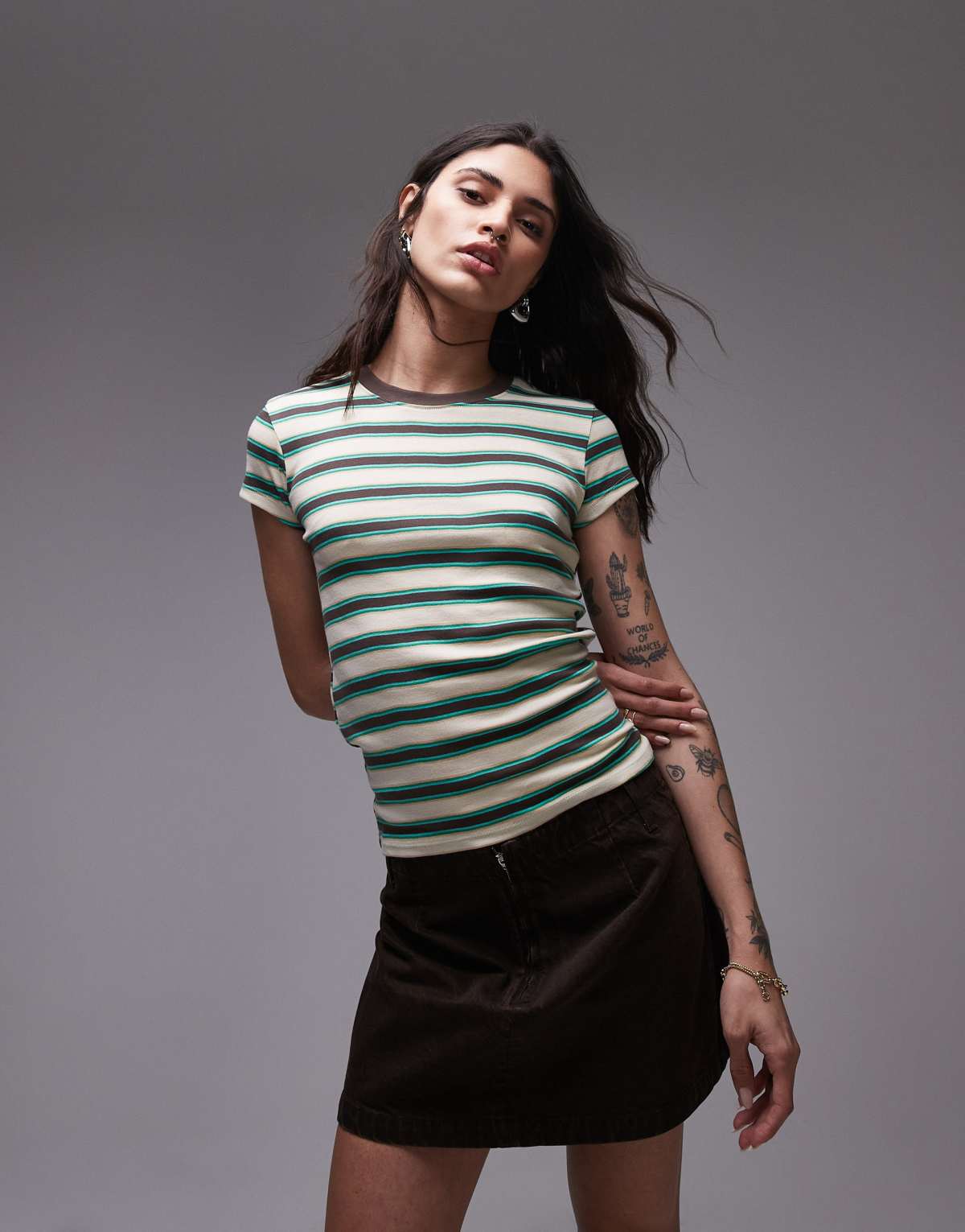 Topshop stripe everyday tee in brown
