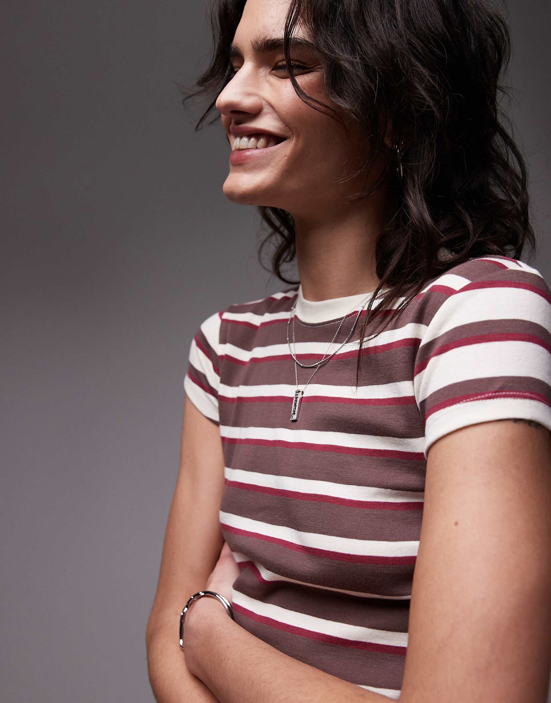 topshop stripe everyday tee in chocolate brown